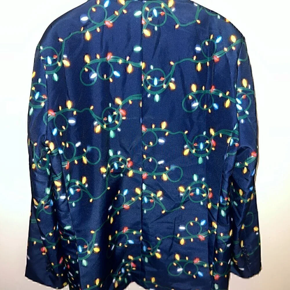 Men's Christmas Holiday Light Party Blazer - 2 Button - size Large - Navy Tacky